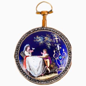Swiss gilt metal and painted enamel pocket watch Circa 1790