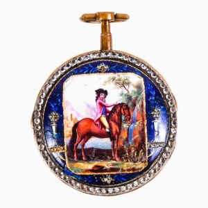 Swiss gilt metal and painted enamel pocket watch Circa 1790