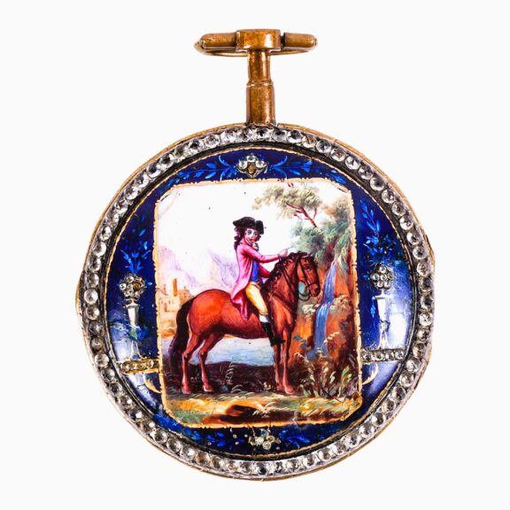 Swiss gilt metal and painted enamel pocket watch Circa 1790