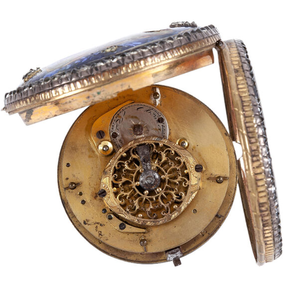 Swiss gilt metal and painted enamel pocket watch Circa 1790 Swiss gilt metal and painted enamel pocket watch Circa 1790
