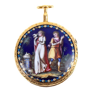 French 18K gold and painted enamel pocket watch Circa 1780