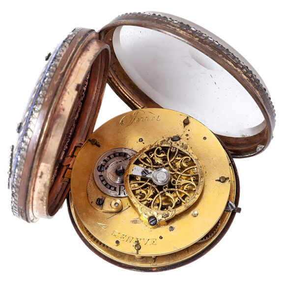 Swiss gilt metal and enamel decorated watch Circa 1790 Swiss gilt metal and enamel decorated watch Circa 1790