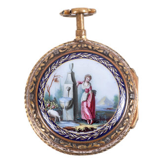 Swiss gilt metal and enamel decorated watch Circa 1790