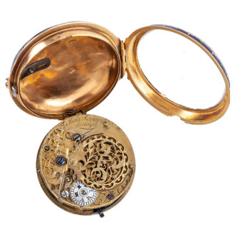 English gold and enamel open faced pocket watch Circa 1770