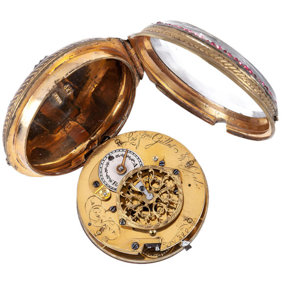 Swiss gilt metal watch with enamel decoration Circa 1790 Swiss gilt metal watch with enamel decoration Circa 1790