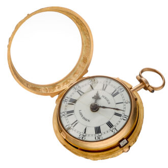 An English verge in 20 carat gold repousse pair cases Circa 1780