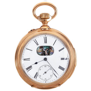 Swiss gold quarter repeating erotic pocket watch Circa 1890