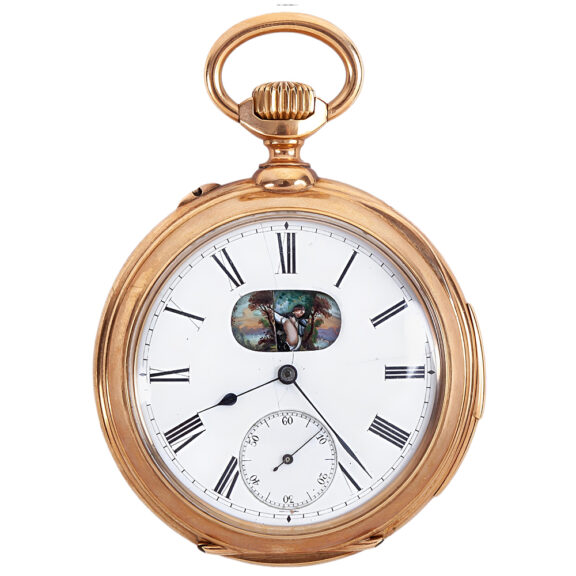Swiss gold quarter repeating erotic pocket watch Circa 1890