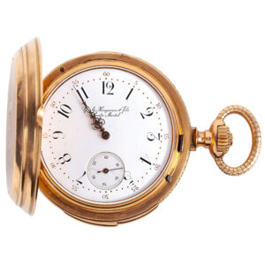 Swiss gold full hunter minute repeating pocket watch Circa 1890