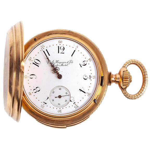 Swiss gold full hunter minute repeating pocket watch Circa 1890