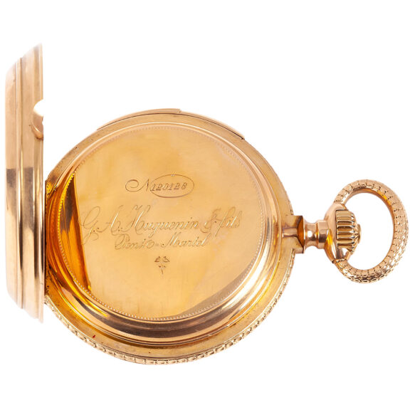 Swiss gold full hunter minute repeating pocket watch Circa 1890 Swiss gold full hunter minute repeating pocket watch Circa 1890
