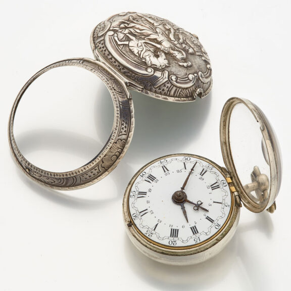English verge with date in repousse pair cases Circa 1790 English verge with date in repousse pair cases Circa 1790