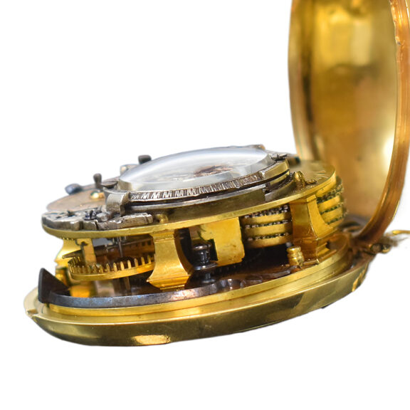 English gilt and shagreen leather pair cased verge watch Circa 1760 English gilt and shagreen leather pair cased verge watch Circa 1760