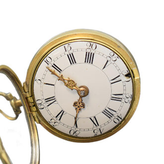 English gilt and shagreen leather pair cased verge watch Circa 1760