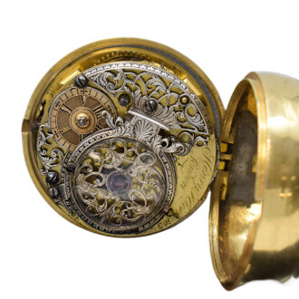 English gilt and shagreen leather pair cased verge watch Circa 1760