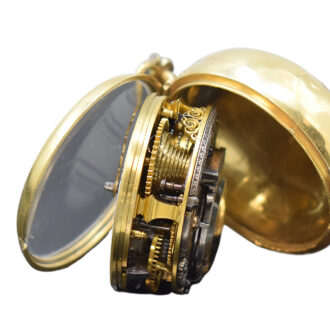 English gilt and shagreen leather pair cased verge watch Circa 1760