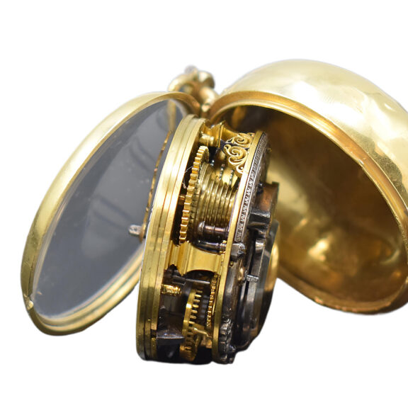 English gilt and shagreen leather pair cased verge watch Circa 1760 English gilt and shagreen leather pair cased verge watch Circa 1760