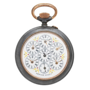 Rare Swiss gunmetal lever watch with six time zones Circa 1890