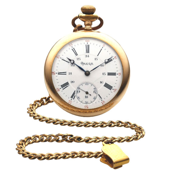 Swiss keyless pocket watch with an associated chain Circa 1900