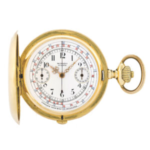 Swiss gold hunting cased lever chronograph with tachymeter Circa 1910