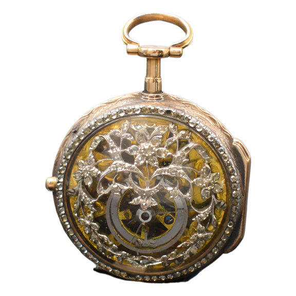 French rare diamond set skeletonized verge watch Circa 1780