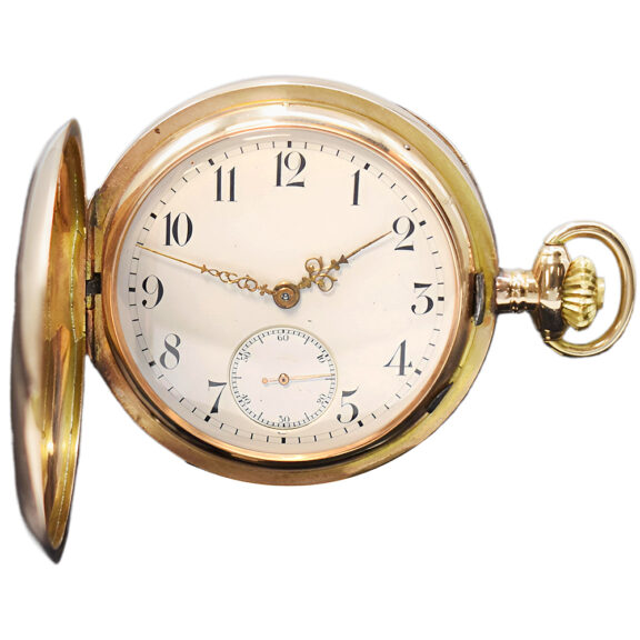 Swiss 14K pink gold full hunter lever pocket watch Circa 1904