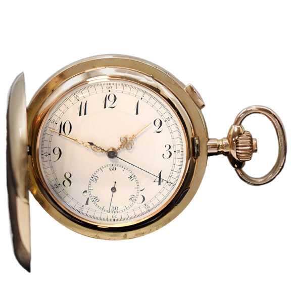 Swiss gold full hunter minute repeating chronograph Circa 1900 Swiss gold full hunter minute repeating chronograph Circa 1900
