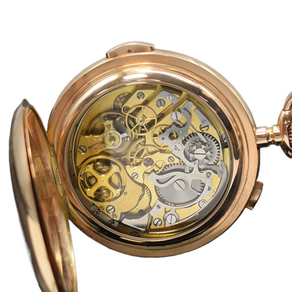 Swiss gold full hunter minute repeating chronograph Circa 1900 Swiss gold full hunter minute repeating chronograph Circa 1900