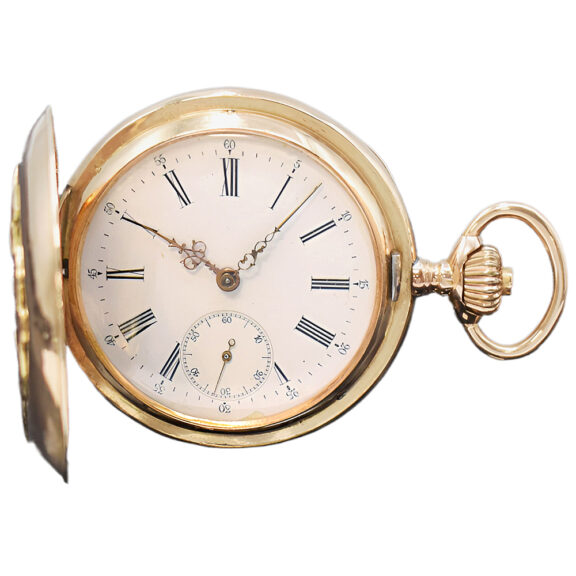 Swiss 14 carat pink gold full hunter pocket watch Circa 1895