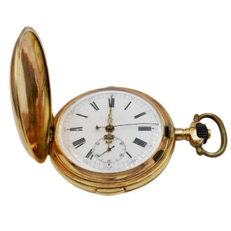 Swiss gold full hunter chronograph pocket watch Circa 1900