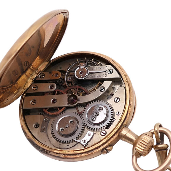Swiss 18K gold open faced repeating pocket watch Circa 1900 Swiss 18K gold open faced repeating pocket watch Circa 1900
