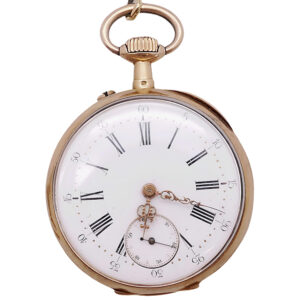 Swiss 18K gold open faced repeating pocket watch Circa 1900