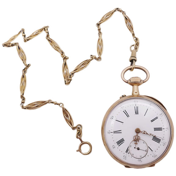 Swiss 18K gold open faced repeating pocket watch Circa 1900 Swiss 18K gold open faced repeating pocket watch Circa 1900