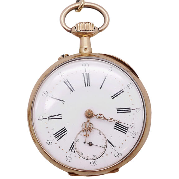 Swiss 18K gold open faced repeating pocket watch Circa 1900