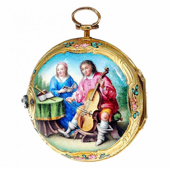 French ornamental gold enamel and diamond set verge Circa 1770