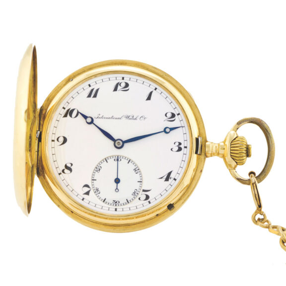 Swiss yellow gold hunting cased keyless lever chronometer pocket watch Circa 1920