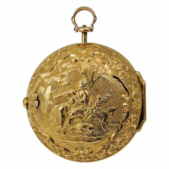 English 22k gold pair-cased verge repoussé watch Circa 1700 English 22k gold pair-cased verge repoussé watch Circa 1700