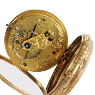 English 18K gold chased open faced pocket watch Circa 1825