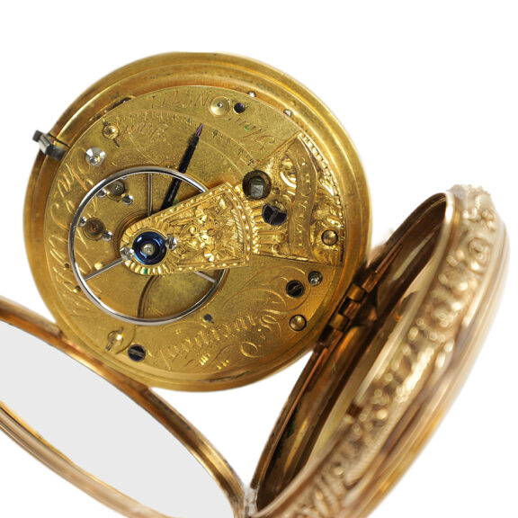 English 18K gold chased open faced pocket watch Circa 1825 English 18K gold chased open faced pocket watch Circa 1825