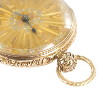 English 18K gold chased open faced pocket watch Circa 1825