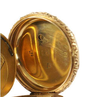 English 18K gold chased open faced pocket watch Circa 1825