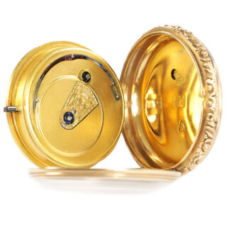English 18K gold chased open faced pocket watch Circa 1825