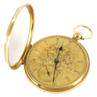 English 18K yellow gold open faced pocket watch Circa 1830