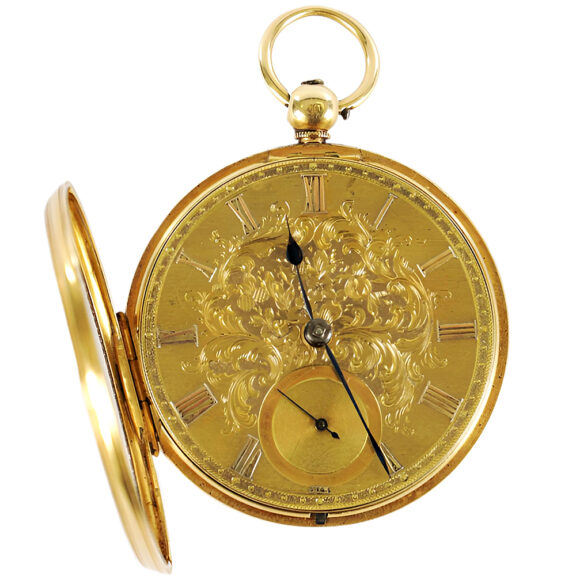 English 18K yellow gold open faced pocket watch Circa 1830