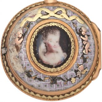 French 18K gold verge watch with enamel portrait Circa 1770
