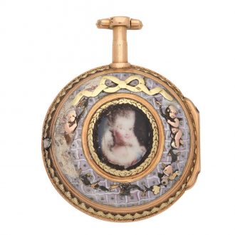 French 18K gold verge watch with enamel portrait Circa 1770