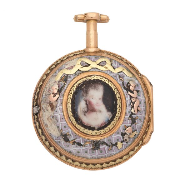 French 18K gold verge watch with enamel portrait Circa 1770