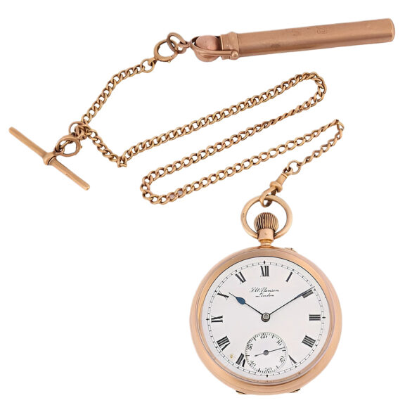 English gold open faced pocket watch with ensemble Circa 1912 English gold open faced pocket watch with ensemble Circa 1912