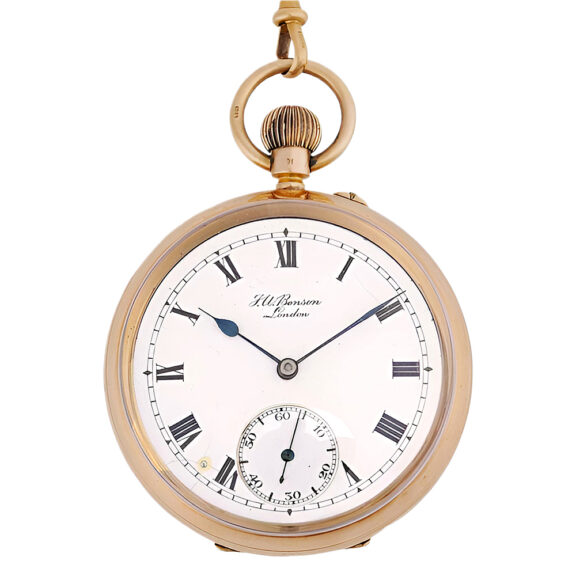 English gold open faced pocket watch with ensemble Circa 1912