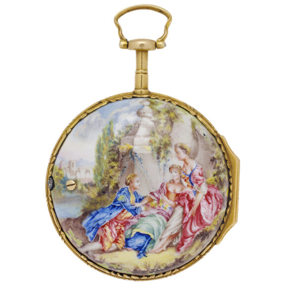 French 18K gold and painted enamel pocket watch Circa 1780 French 18K gold and painted enamel pocket watch Circa 1780